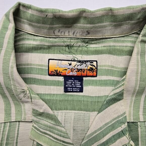 Havana Jack's Cafe Mens Large Green Striped Silk Shirt Tropical Casual Button Up - Picture 5 of 10